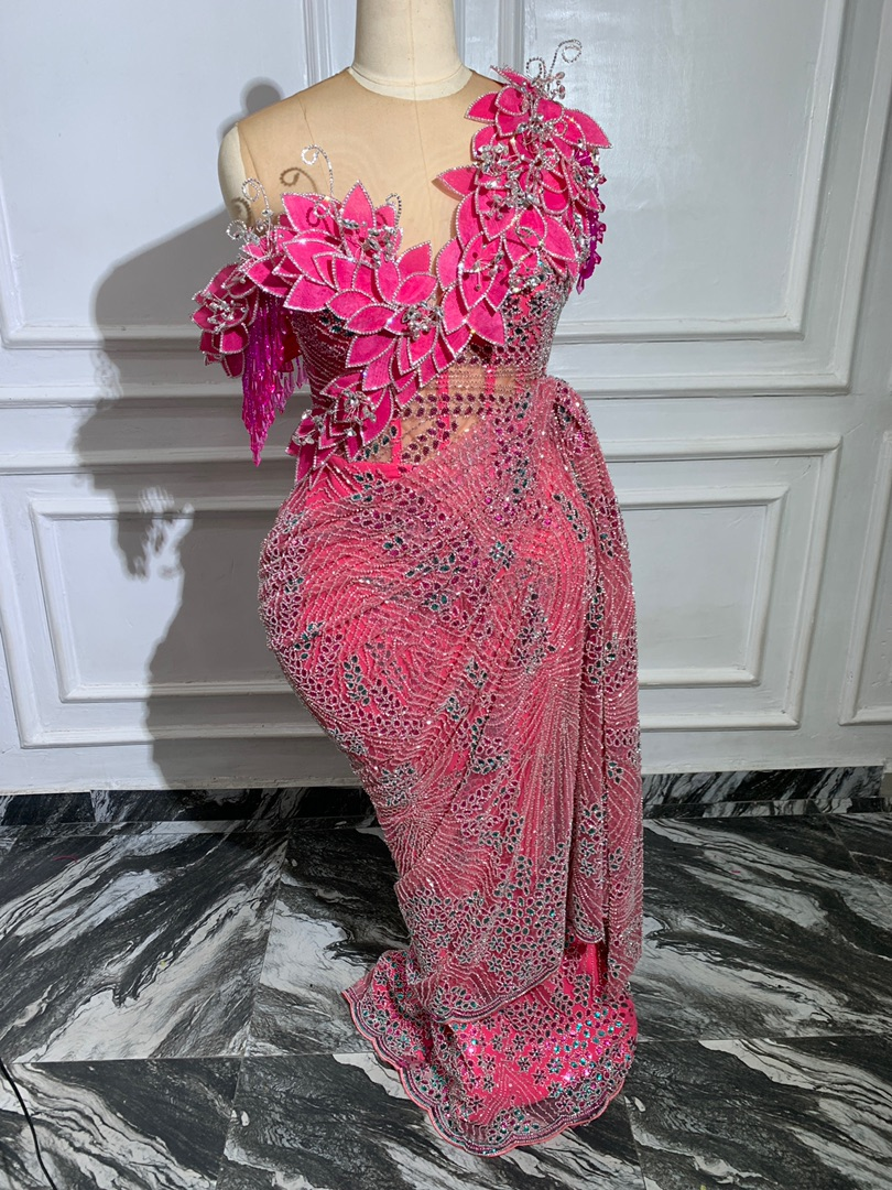 Fully Detailed Faux Wrapper, hot pink couture gown