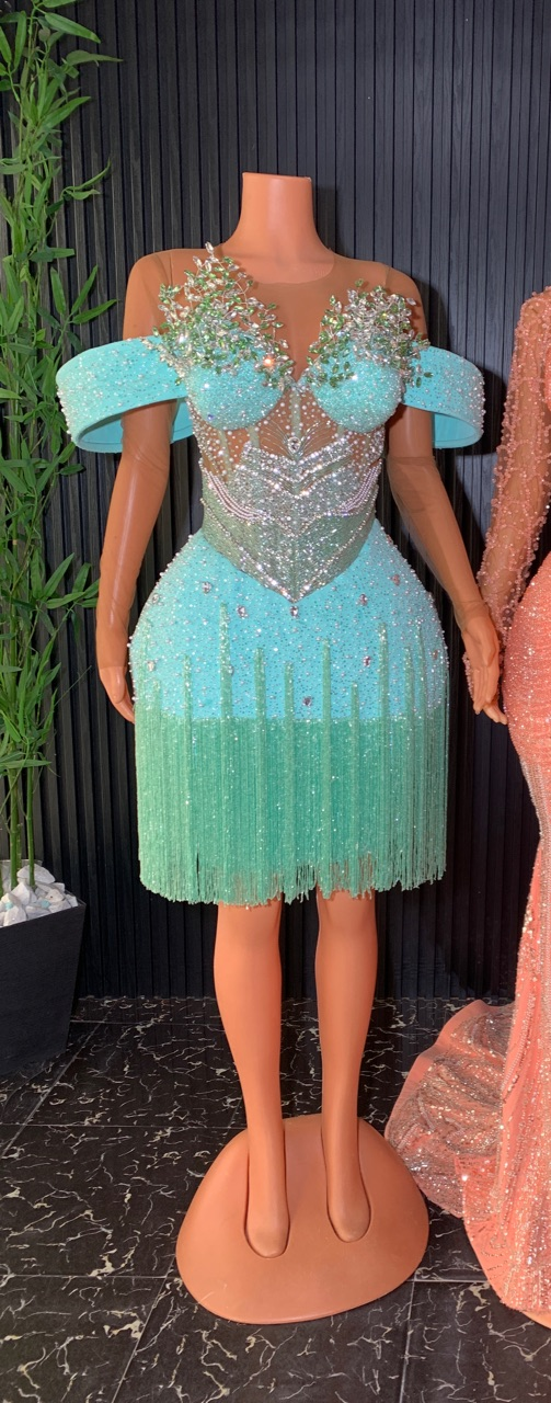 Angie Dress, turquoise & mint couture gown