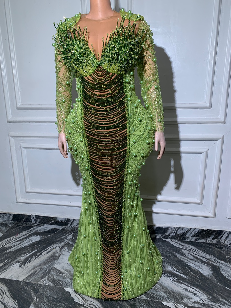 Chichi Dress, emerald green couture gown