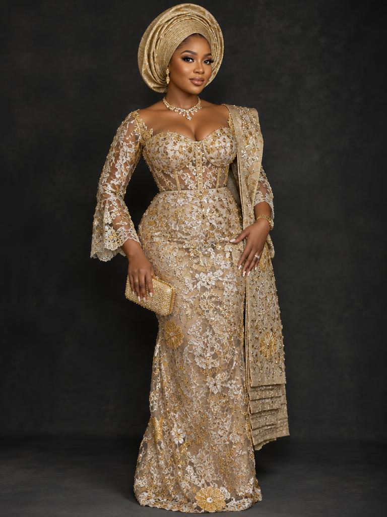 The Owambe Queen, gold couture gown
