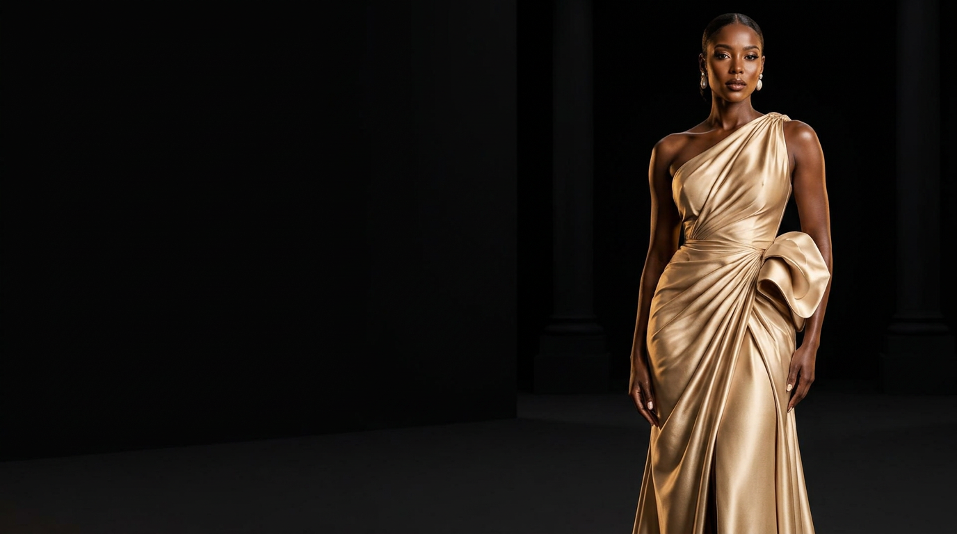 Artful gold couture draping