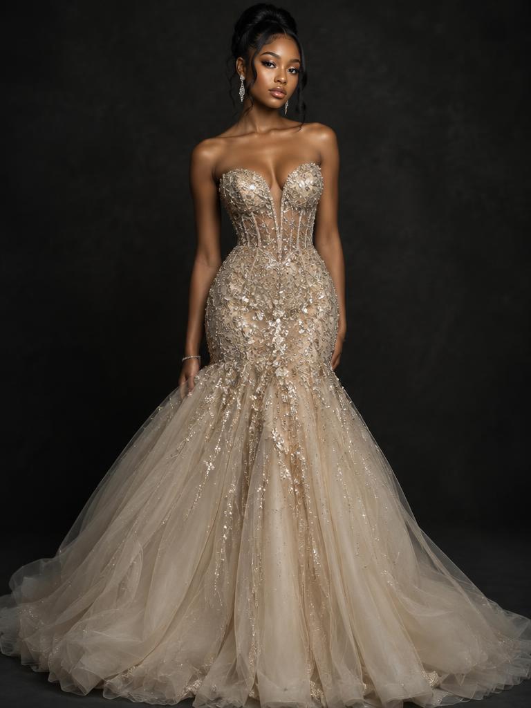 The Golden Debut, champagne gold couture gown